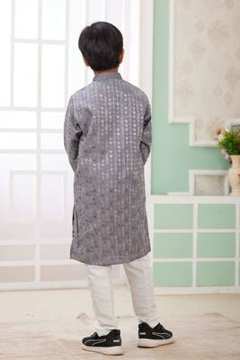 Grey embroidery art silk   kurta set for boys 4