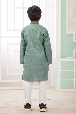 Green embroidery art silk   kurta set for boys 4