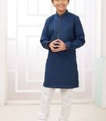Blue embroidery art silk  kurta set for boys
