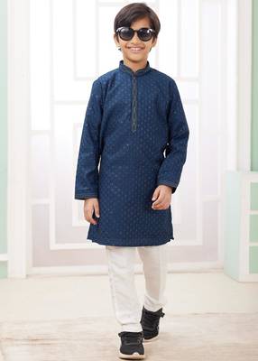 Blue embroidery art silk   kurta set for boys 2