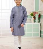 Blue embroidery art silk  kurta set for boys