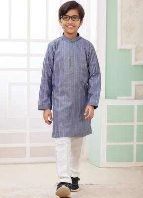 Blue embroidery art silk   kurta set for boys 2