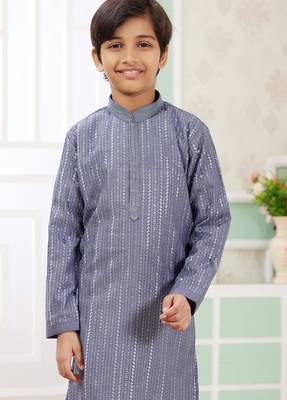 Blue embroidery art silk   kurta set for boys 3