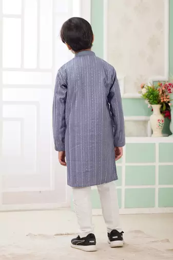 Blue embroidery art silk   kurta set for boys