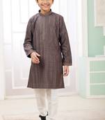 Brown embroidery art silk  kurta set for boys
