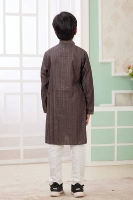 Brown embroidery art silk   kurta set for boys 4