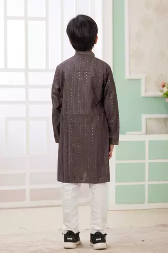 Brown embroidery art silk   kurta set for boys