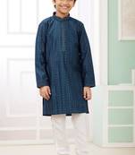 Green embroidery art silk  kurta set for boys