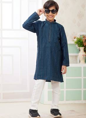 Green embroidery art silk   kurta set for boys 2