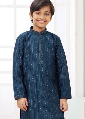 Green embroidery art silk   kurta set for boys 3