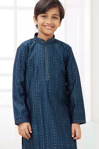 Green embroidery art silk   kurta set for boys