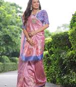 Pink floral printed tussar silk blend ethnic girlie saree