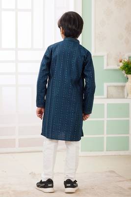 Green embroidery art silk   kurta set for boys 4