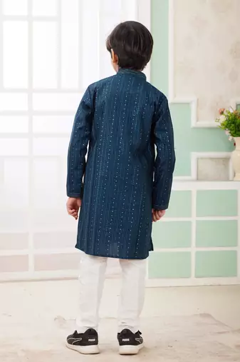 Green embroidery art silk   kurta set for boys