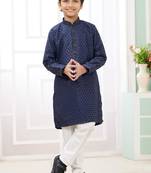 Blue embroidery art silk  kurta set for boys