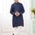 Blue embroidery art silk  kurta set for boys