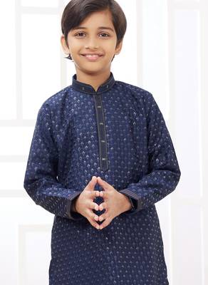 Blue embroidery art silk   kurta set for boys 3