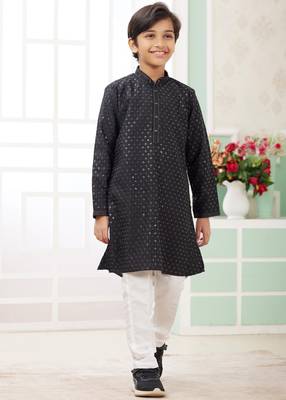 Black embroidery art silk   kurta set for boys 1