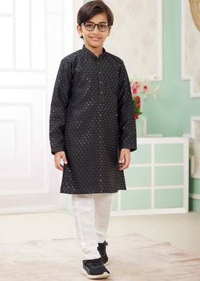 Black embroidery art silk   kurta set for boys 2