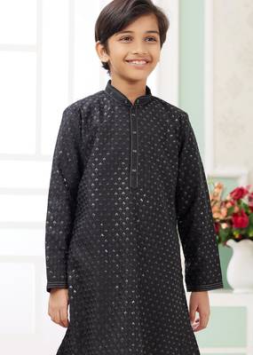 Black embroidery art silk   kurta set for boys 3