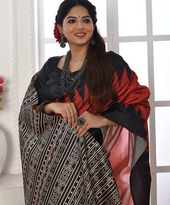 Rust tussar silk blend temple printed ethnic festive special saree 2