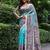 Blue madhubani printed tussar silk blend saree ceremonial saree