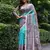 Blue madhubani printed tussar silk blend saree ceremonial saree