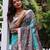 Blue madhubani printed tussar silk blend saree ceremonial saree