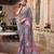 Grey georgette smart floral printed saree with pearl lace border