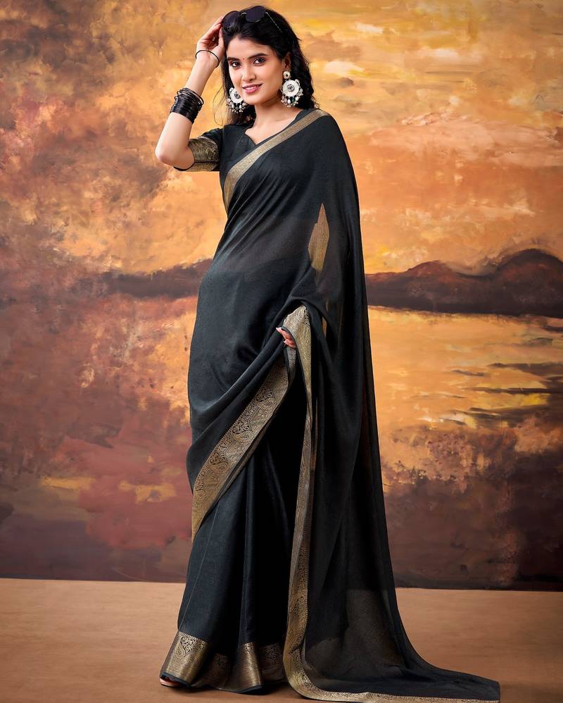 Black mass mello woven zari ethnic ceremonial saree