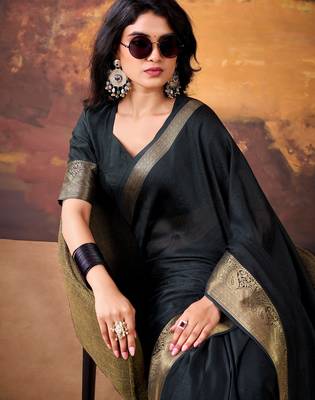 Black mass mello woven zari ethnic ceremonial saree 2