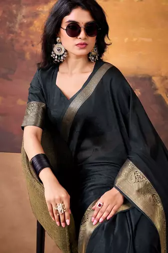 Black mass mello woven zari ethnic ceremonial saree