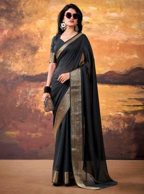 Black mass mello woven zari ethnic ceremonial saree 3