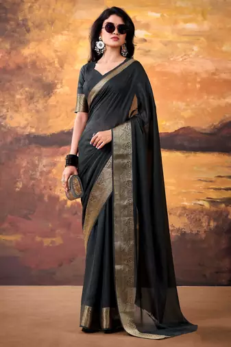 Black mass mello woven zari ethnic ceremonial saree