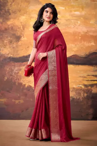 Maroon mass mello woven zari ethnic ceremonial saree