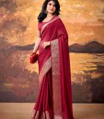 Maroon mass mello woven zari ethnic ceremonial saree