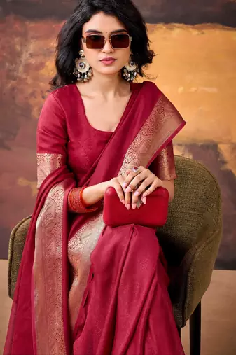 Maroon mass mello woven zari ethnic ceremonial saree