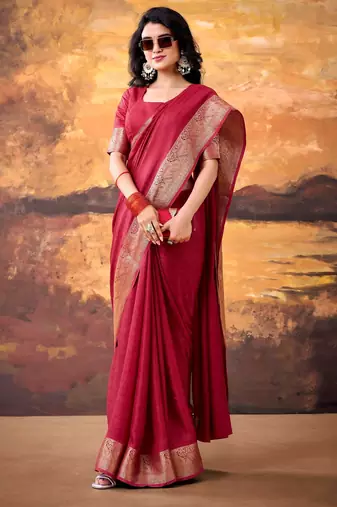Maroon mass mello woven zari ethnic ceremonial saree