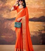 Orange mass mello woven zari ethnic ceremonial saree