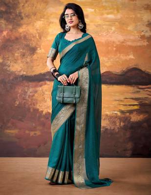 Teal mass mello woven zari ethnic ceremonial saree 3