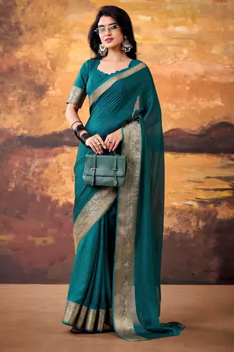 Teal mass mello woven zari ethnic ceremonial saree