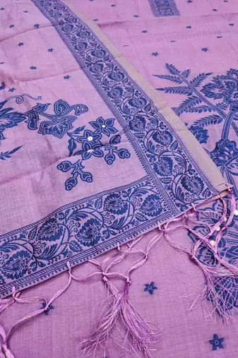 Purple jamdani silk blend dress material
