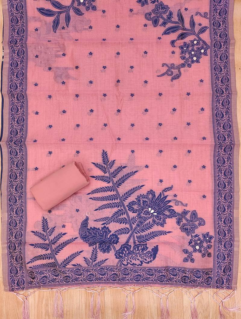 Pink jamdani silk blend dress material