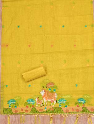 Yellow jamdani banarasi dress material 4