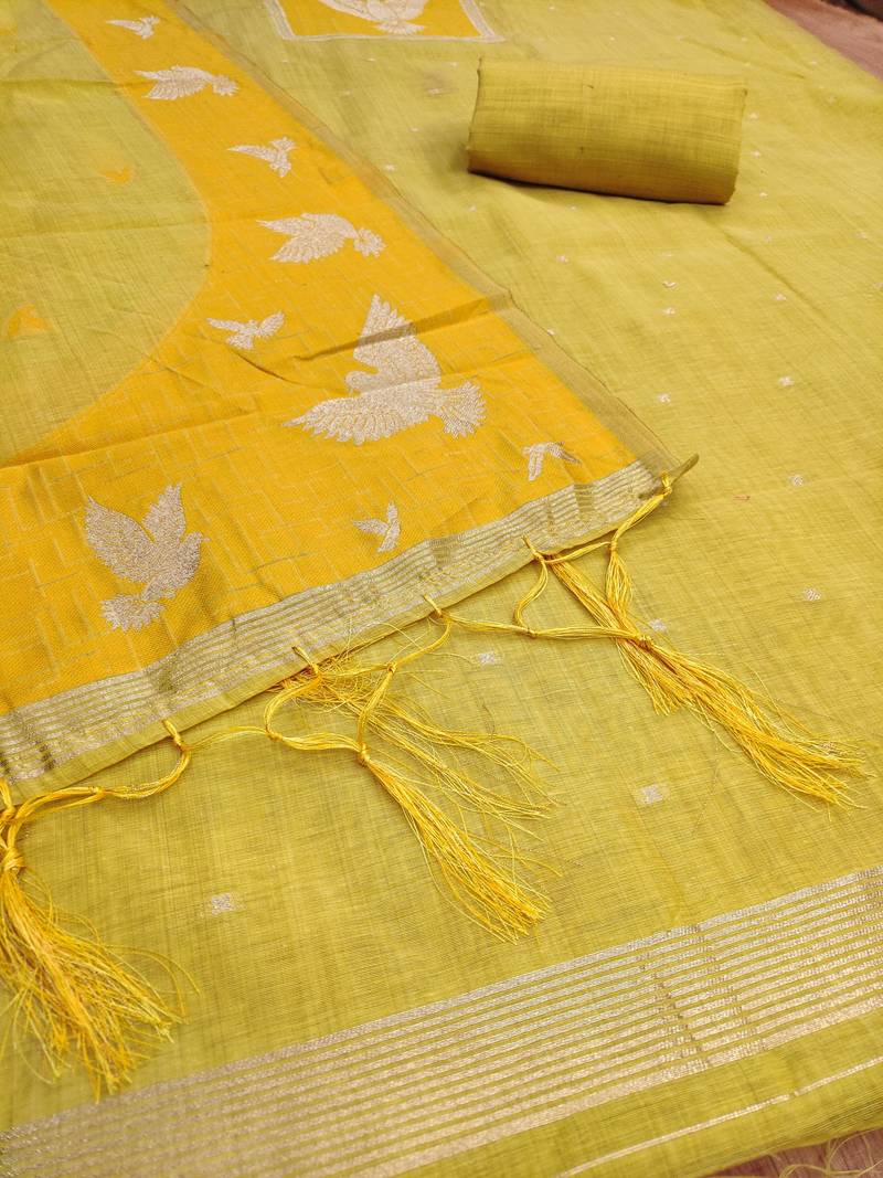Yellow jamdani banarasi dress material