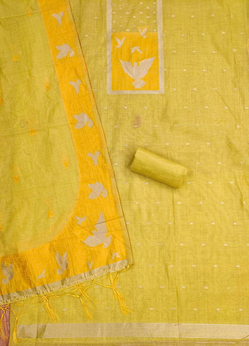 Yellow jamdani banarasi dress material