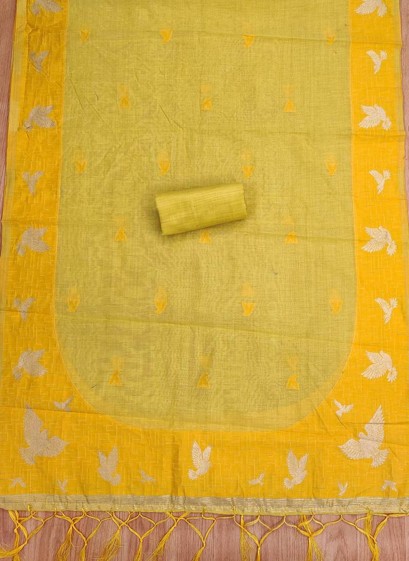 Yellow jamdani banarasi dress material