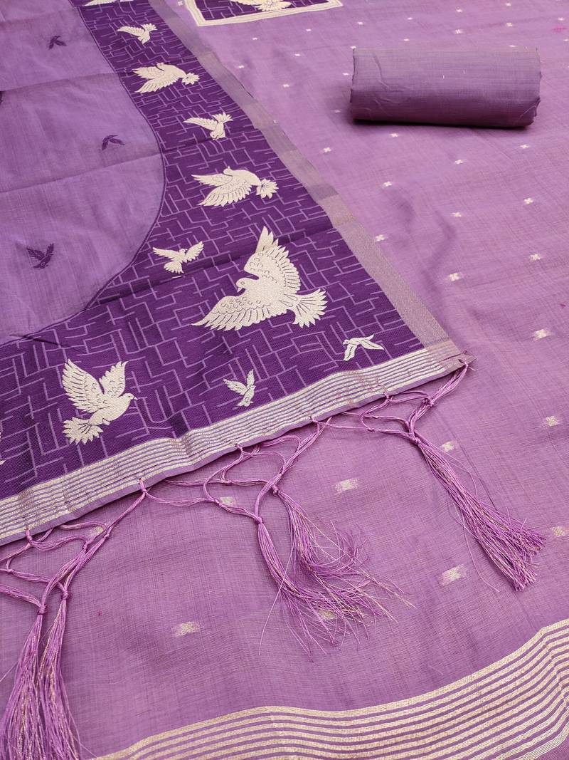 Purple jamdani silk blend dress material