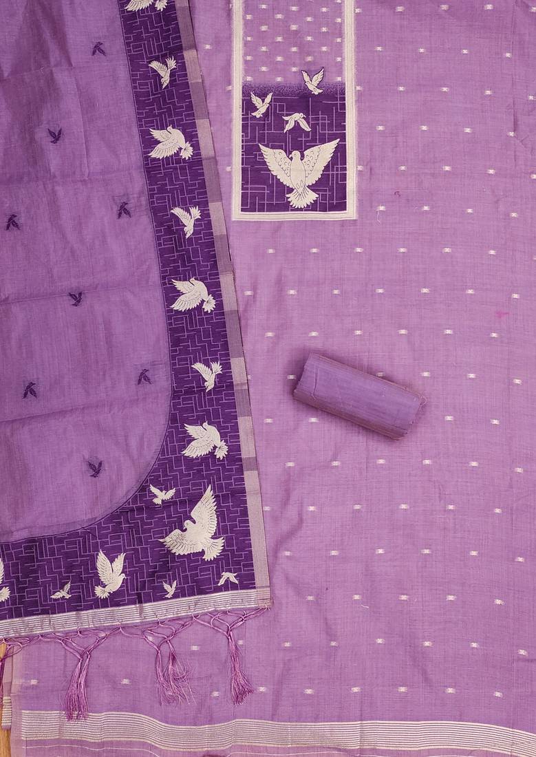 Purple jamdani silk blend dress material