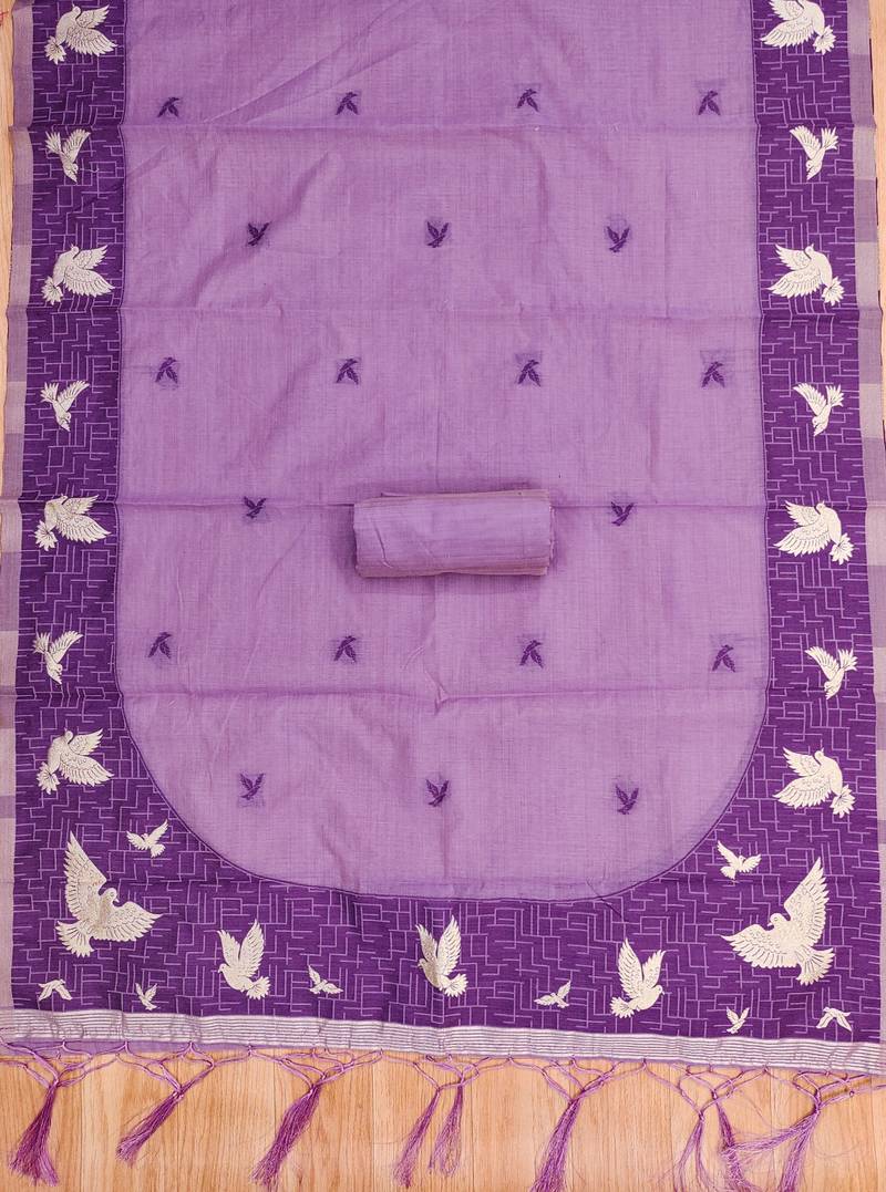 Purple jamdani silk blend dress material